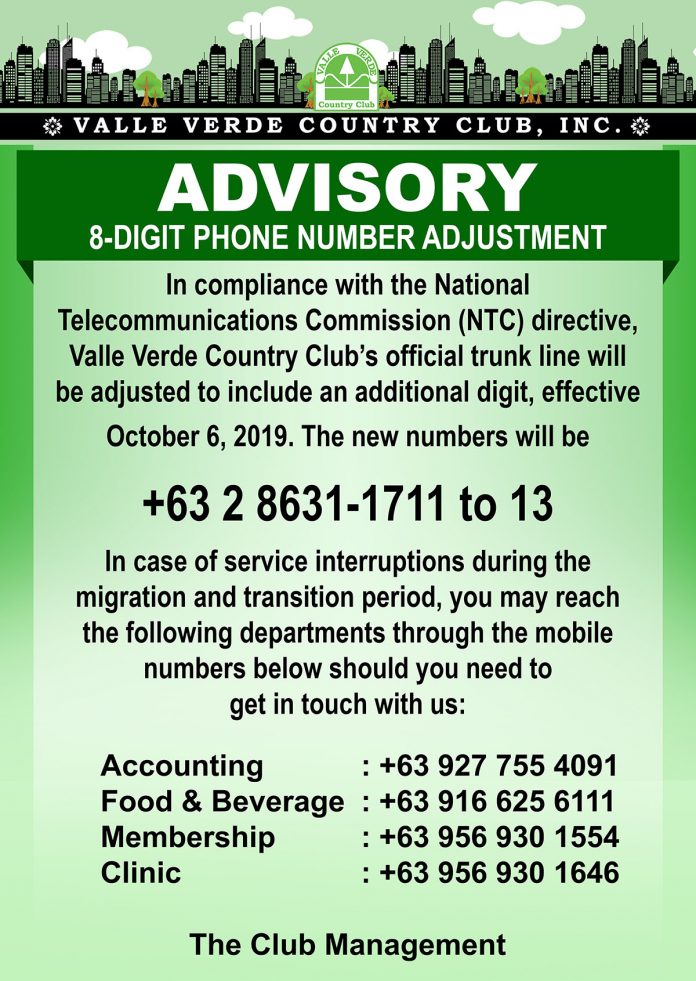 VVCCI Advisory 8-digit phone adjustment