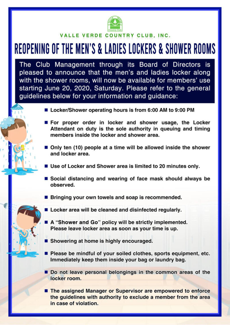 locker shower guidelines Valle Verde Country Club, Inc.
