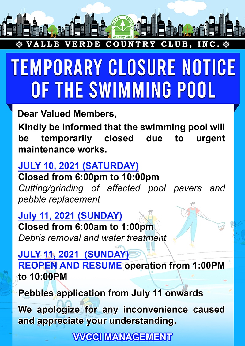 POOL TEMPORARY CLOSURE NOTICE_web Valle Verde Country Club, Inc.